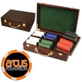 Poker chips set with Mahogany wood case - 300 Full Color 6 Stripe chips